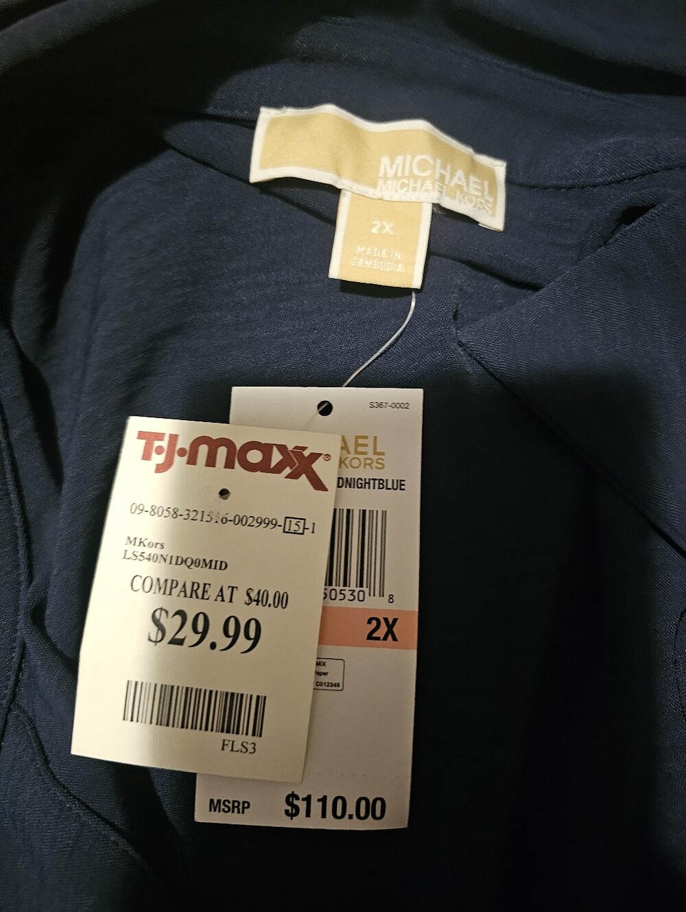 Michael Kors Navy Long-Sleeve Collared Tunic with Gold Accent NWT Sz 2X - Picture 3 of 4
